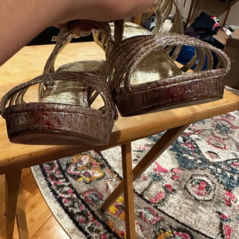 ADRIANNA PAPELL BECKA WEDDING GUEST SHIMMER PLATFORM SLINGBACK OPEN TOE SHOES 8